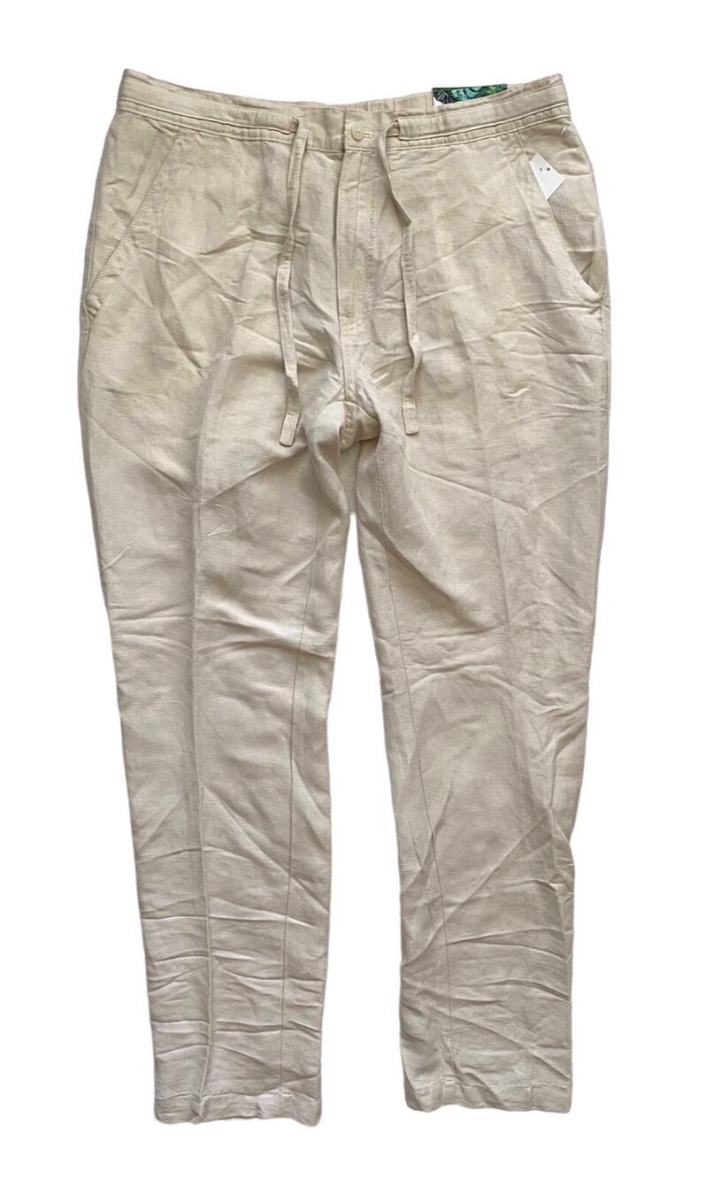 Cubavera Natural Tan Linen Blend New Flat Front Drawstring Pants Slacks 2XB x 30